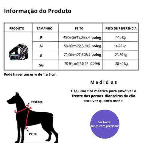 Peitoral Personalizado para Cachorros - Anti puxão e Ajustável - Mundo Animalito